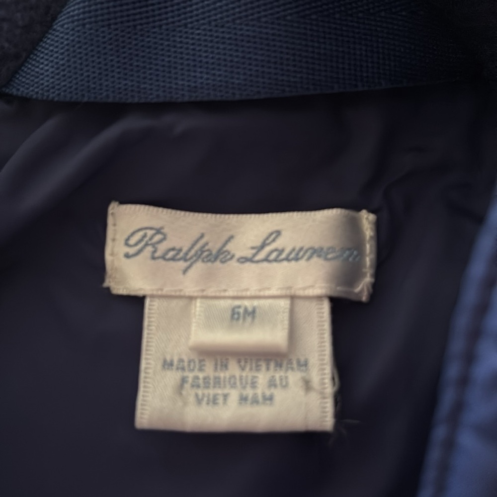 Ralph Lauren Puffer Coat Jacket Infant Size 6 Months Pink Navy Blue Hood Zip Up - Picture 9 of 9